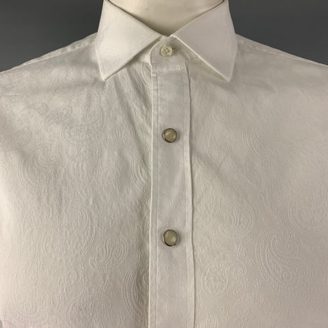 J.HILBURN Size 40 White Paisley Cotton Long Sleeve Shirt