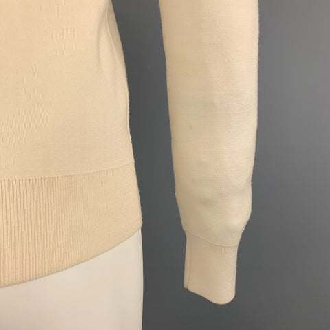 RALPH LAUREN Size S Beige Solid Merino Wool Patch Pockets Cardigan Sweater