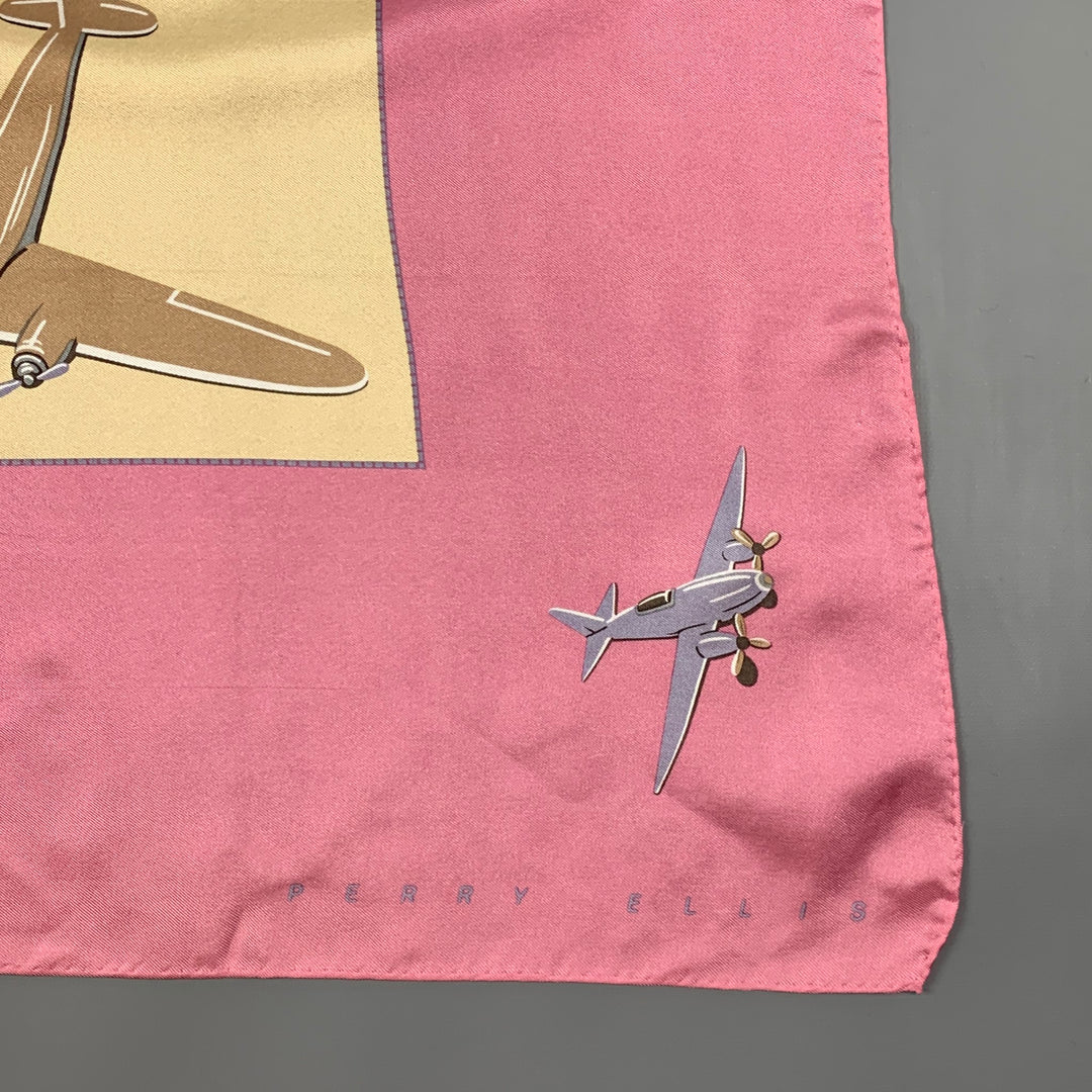 PERRY ELLIS Pink Beige Plane Print Silk Scarf