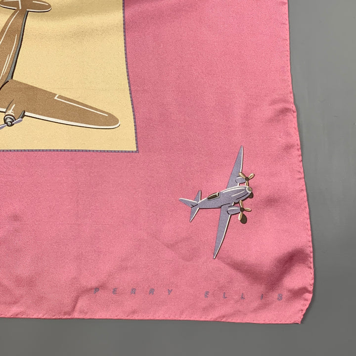 PERRY ELLIS Pink Beige Plane Print Silk Scarf