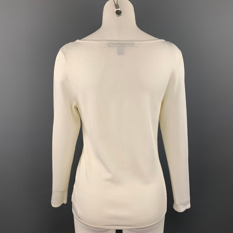 RALPH LAUREN Black Label Talla M Top casual de mezcla de viscosa blanco roto