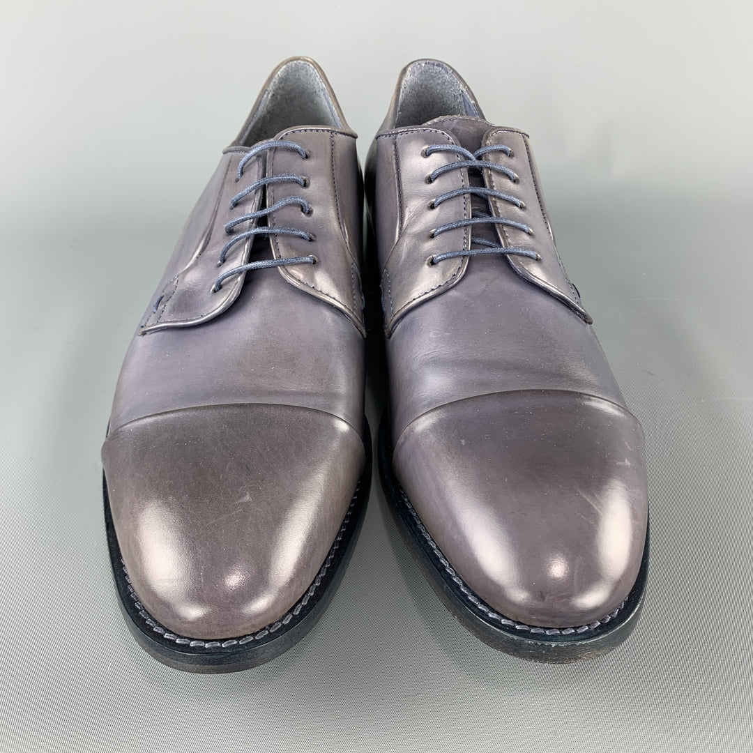 PAUL SMITH Size 11 Slate Distressed Antique Effect Leather Cap Toe Lace Up