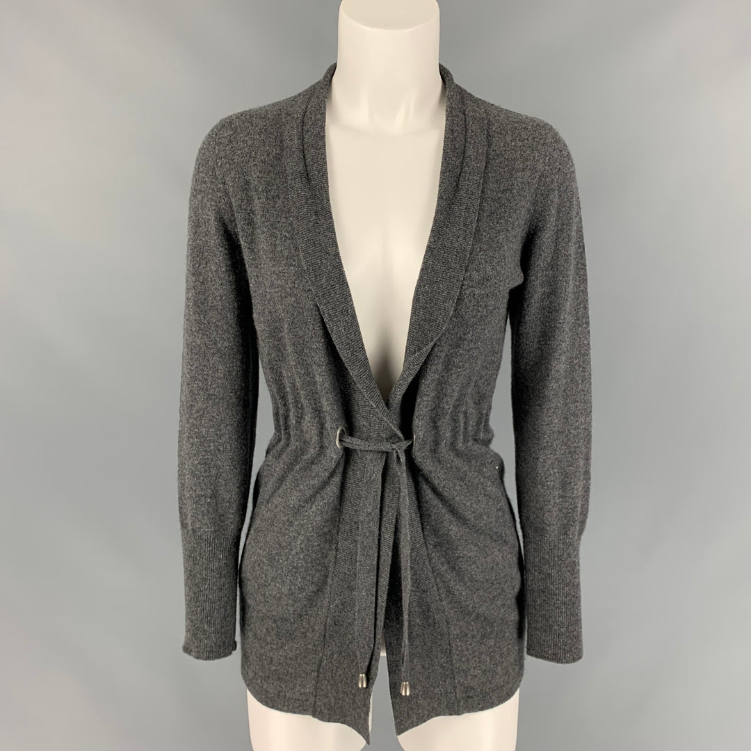 BRUNELLO CUCINELLI Size S Grey Knitted Cashmere Drawstring Cardigan