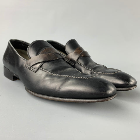 TOM FORD Size 11.5 Black & Brown Leather Slip On Elkan Twisted Band Loafers