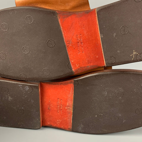 HERMES Taille 12 Tan Contrast Stitch Leather Slip On Sandales
