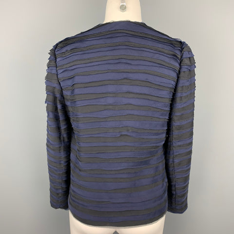 DKNY Size S Black & Blue Textured Silk Hook & Eye Jacket