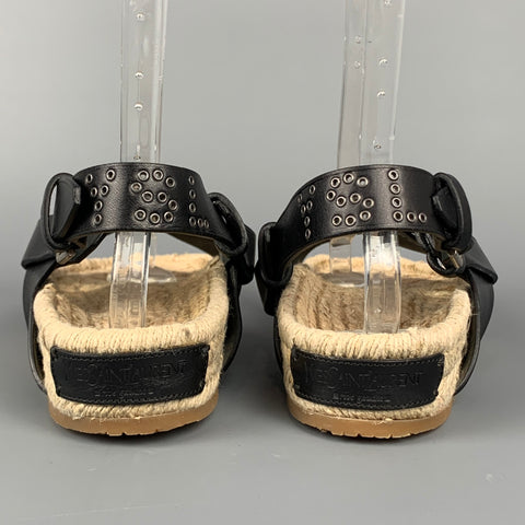 YVES SAINT LAURENT Rive Gauche Size 9 Black & Espadrille Leather Studded Sandals