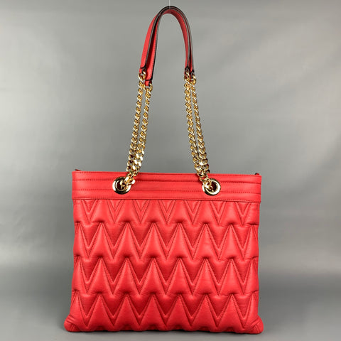VALENTINO by Mario Valentino Red Quilted Leather Tote Handbag