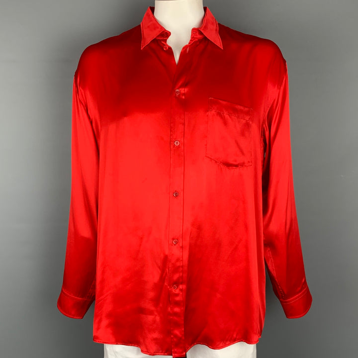 BALENCIAGA 2019 Talla XXL Camisa de manga larga con botones de seda roja