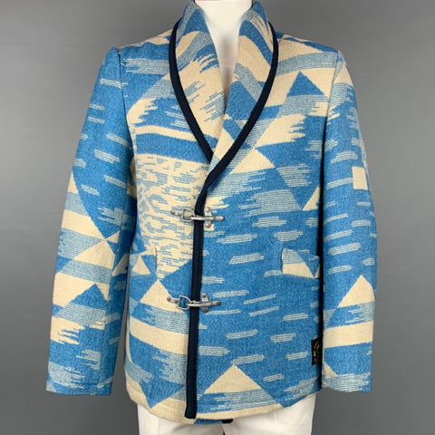 SCOTCH AND SODA Size XL Blue & Cream Navajo Acrylic Blend Shawl Collar Coat