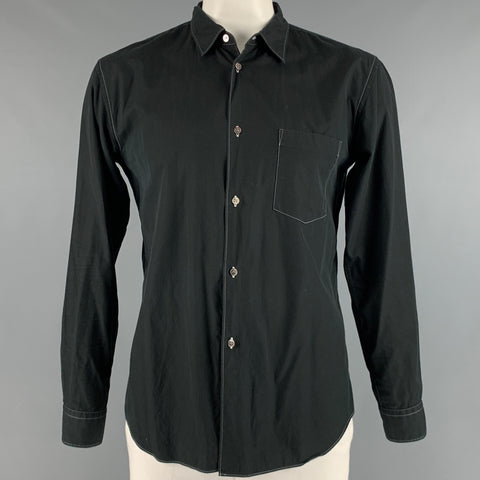 COMME des GARCONS Taille XL Chemise en coton à manches longues avec surpiqûres contrastantes noires