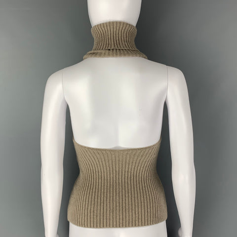 THE ROW Size XS Grey Taupe Virgin Wool Cashmere Ribbed Halter Casual Top
