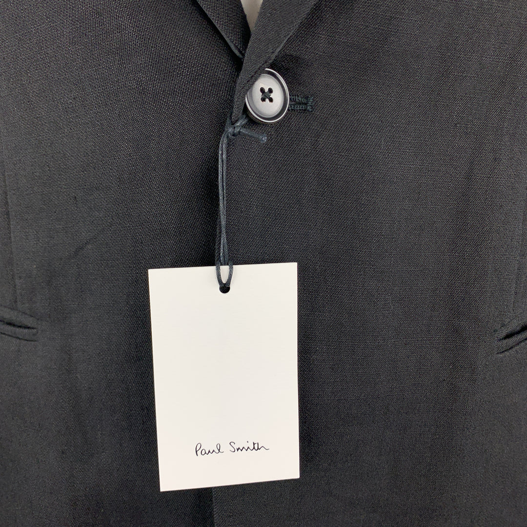 PAUL SMITH Size L Black Linen / Wool Notch Lapel Sport Coat