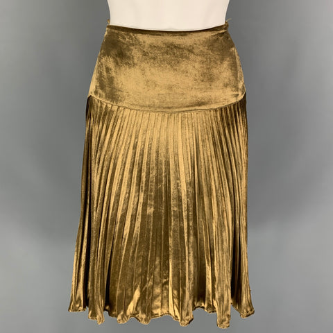 RALPH LAUREN Black Label Size 4 Gold Viscose Silk Pleated Skirt