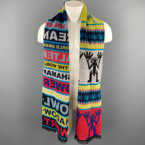 WALTER VAN BEIRENDONCK Multi-Color Print Wool Fringe Scarf