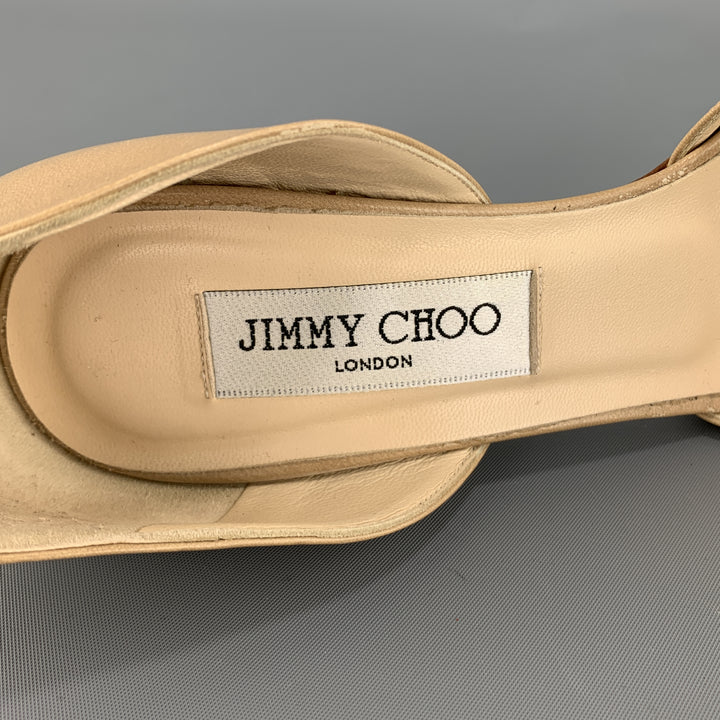 JIMMY CHOO Talla 7.5 Zapatos de tacón peep toe D'Orsay de cuero beige