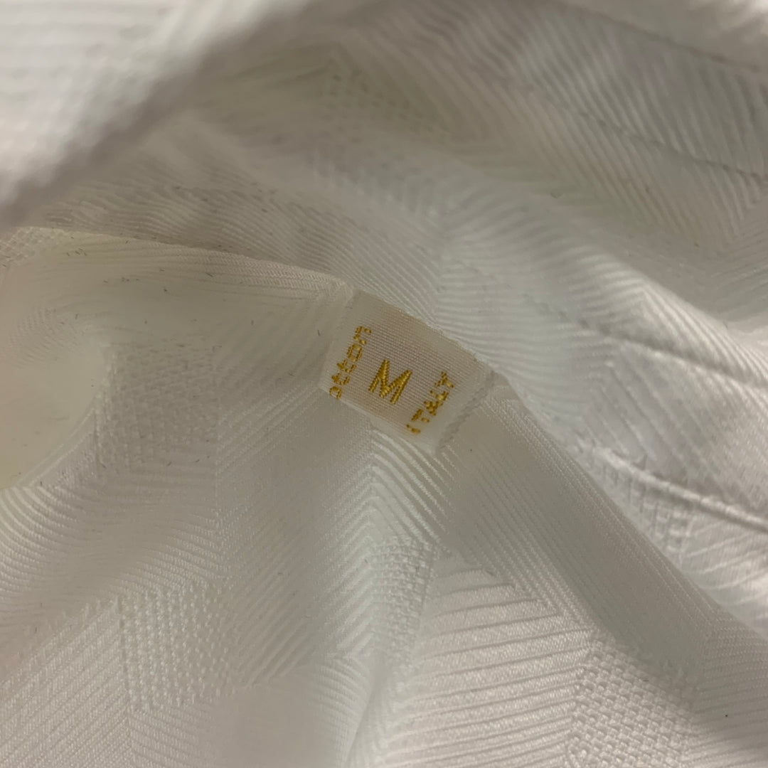 BRIONI Size M White Jacquard Cotton Button Down Long Sleeve Shirt