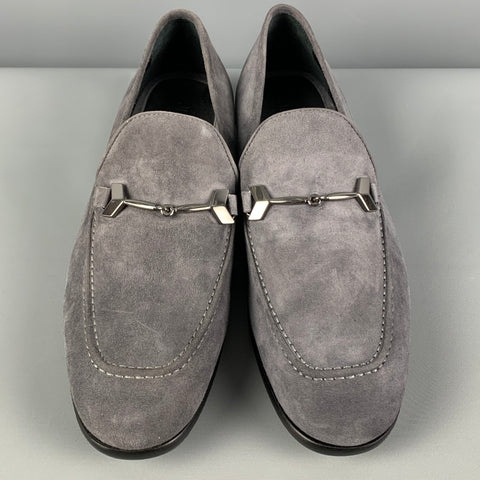 JIMMY CHOO Size 8 Grey Suede Horsebit Loafers