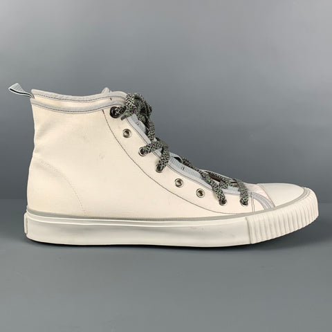LANVIN Size 11 White Grey Cotton High Top Sneakers