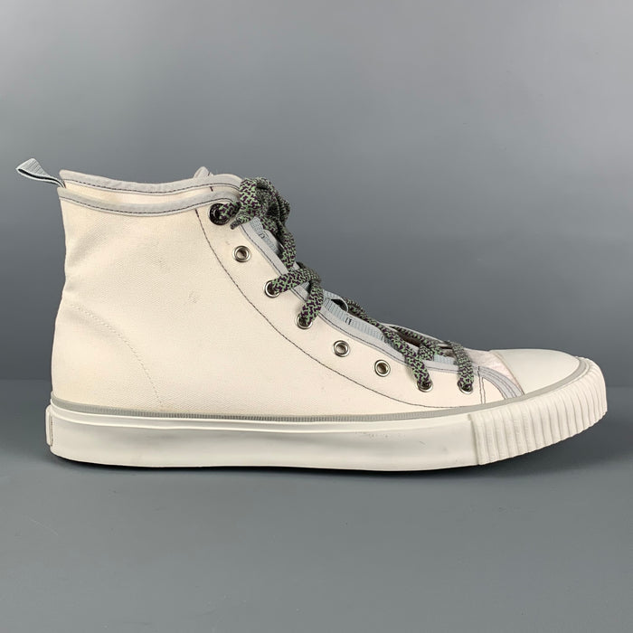 LANVIN Size 11 White Grey Cotton High Top Sneakers