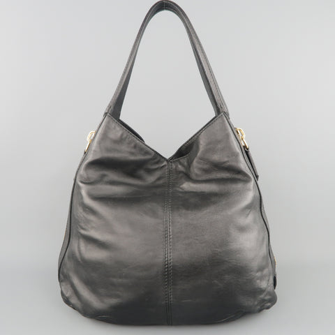 GIVENCHY Black Leather Gold Zip Expandable TINHAN SHOPPER Hobo Tote Handbag