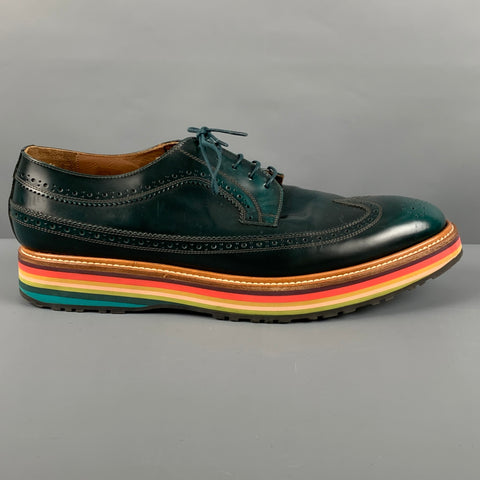 PAUL SMITH Size 12 Green Multi-Color Perforated Leather Wingtip Lace Up Shoes