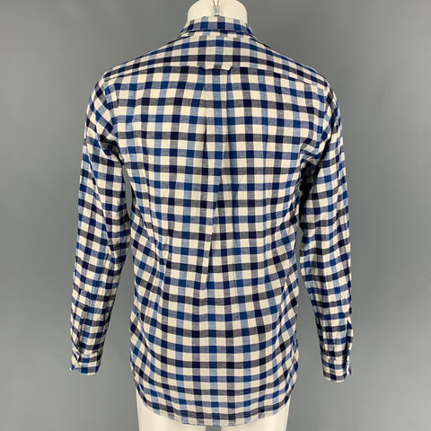 BARENA Taille S Chemise à manches longues à carreaux bleu blanc cassé