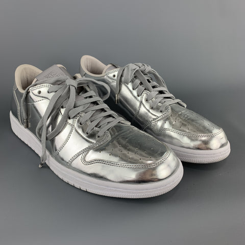 NIKE Talla 11.5 Zapatillas bajas AIR JORDAN de cuero metalizado plateado con cordones