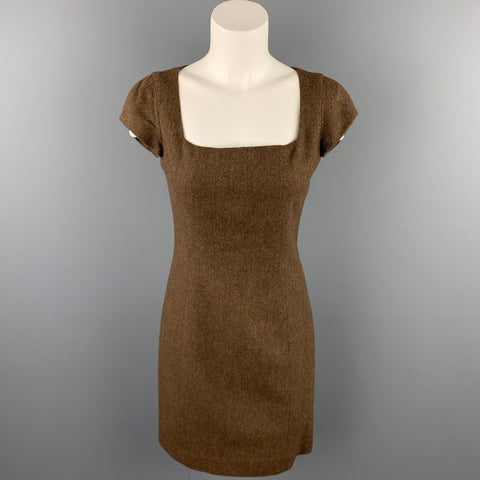RALPH LAUREN Black Label Taille 4 Robe fourreau en laine d'agneau à chevrons marron