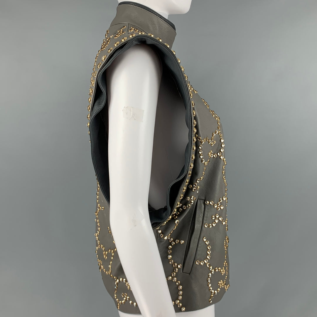 GUCCI FW2018 Runway Talla 2 Chaqueta corta con tachuelas de cuero gris dorado
