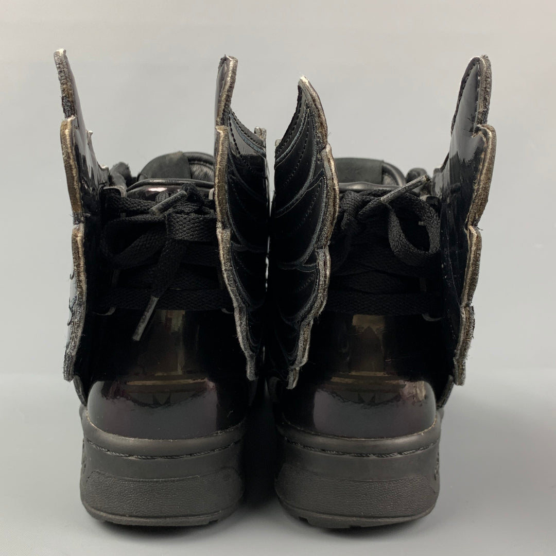 JEREMY SCOTT x ADIDAS Size 9 Black Patent Leather High Top Sneakers