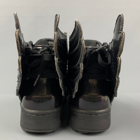 JEREMY SCOTT x ADIDAS Size 9 Black Patent Leather High Top Sneakers
