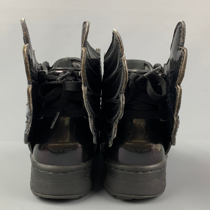 JEREMY SCOTT x ADIDAS Size 9 Black Patent Leather High Top Sneakers