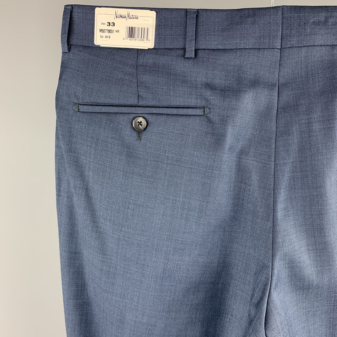 NEIMAN MARCUS Size 33 Steel Blue Wool Zip Fly Dress Pants