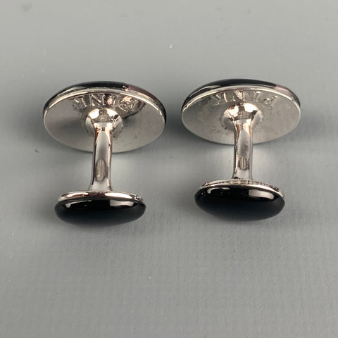 THOMAS PINK Black Silver Tone Cuff Links