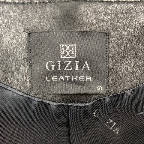 GIZIA Size 4 Black Leather Lamb Skin Braided Open Front Coat