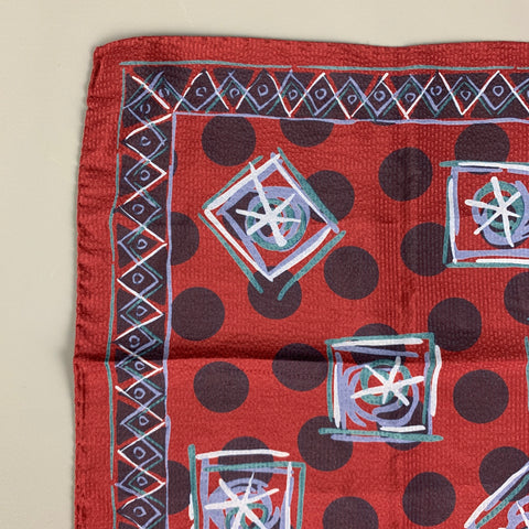 CERRUTI Burgundy Blue Dots Silk Pocket Square