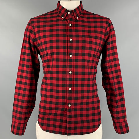 J.CREW Size L Red Black Checkered Cotton Long Sleeve Shirt