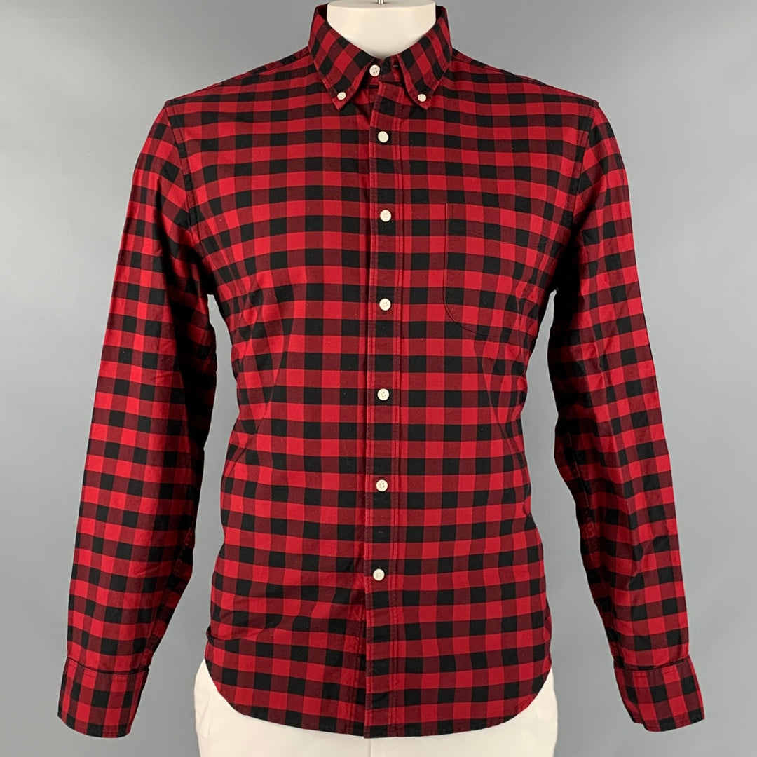J.CREW Size L Red Black Checkered Cotton One pocket Long Sleeve Shirt