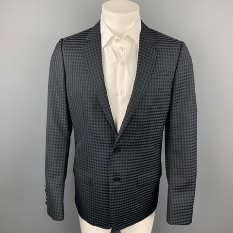 GUCCI Talla 38 Abrigo deportivo de lana a cuadros negro regular sobre negro