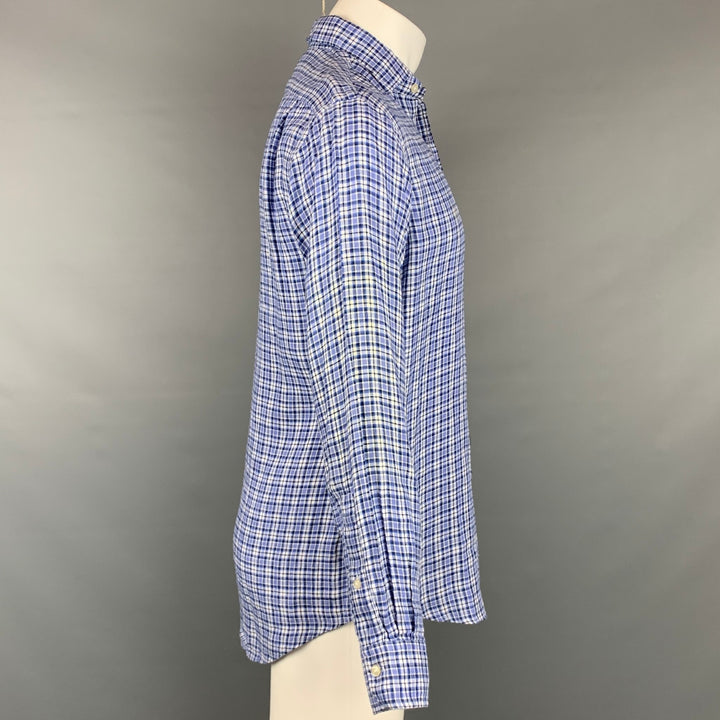 POLO by RALPH LAUREN Size S Blue Plaid Linen Button Up Long Sleeve Shirt