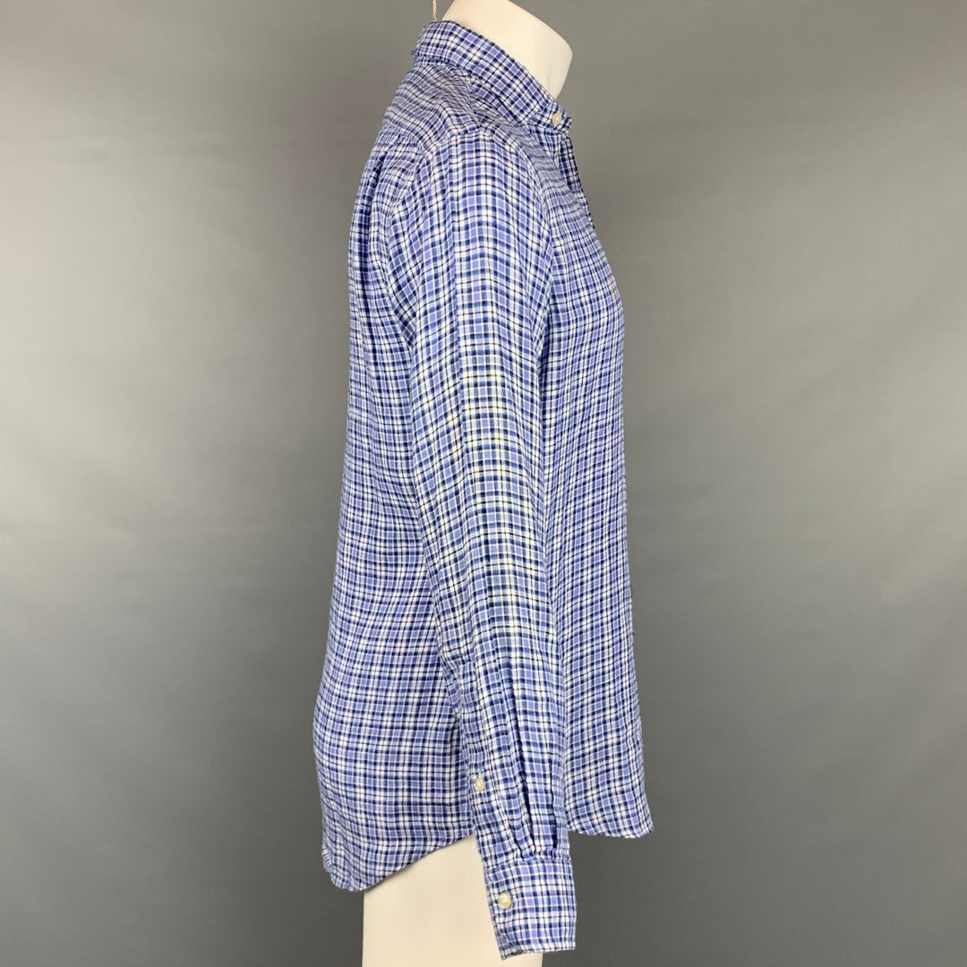 POLO par RALPH LAUREN Taille S Chemise à manches longues boutonnée en lin à carreaux bleus