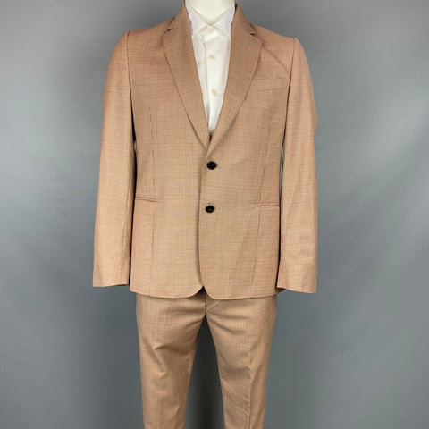 PAUL SMITH Soho Fit Chest Size 42 R Houndstooth Wool Notch Lapel Tan Suit