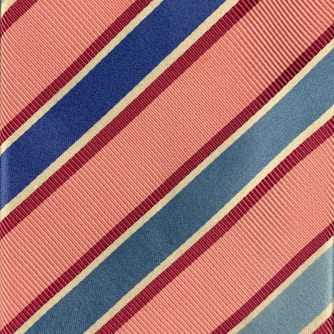 BRIONI Pink & Blue Diagonal Stripe Silk Tie