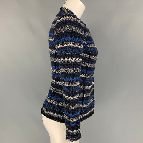 REBECCA TAYLOR Size 0 Blue & Back Tweed Cotton Blend Jacket
