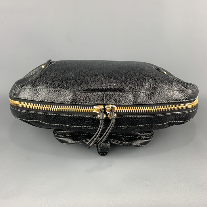 MARC JACOBS Black Leather Gold Tone Lock Zip Hobo Handbag