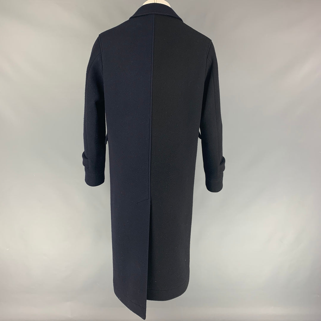 LOEWE Size 38 Navy Black Two Toned Wool Cashmere Asymmetrical Coat
