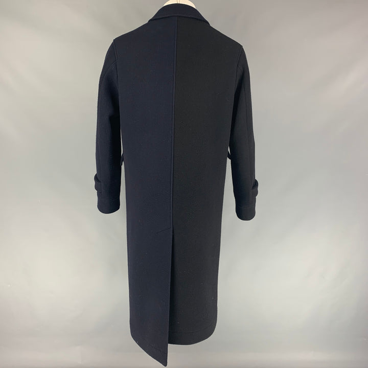 LOEWE Size 38 Navy Black Two Toned Wool Cashmere Asymmetrical Coat