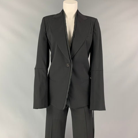 ANN DEMEULEMEESTER Size 4 Black Wool Peak Lapel Pants Suit