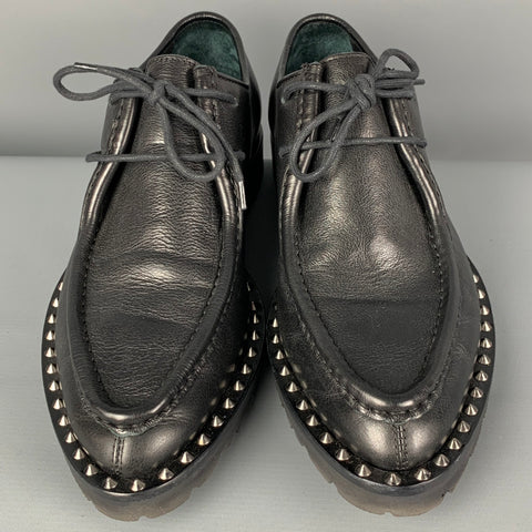 DSQUARED2 Worlds End Size 9 Black Leather Studded Lace Up Shoes